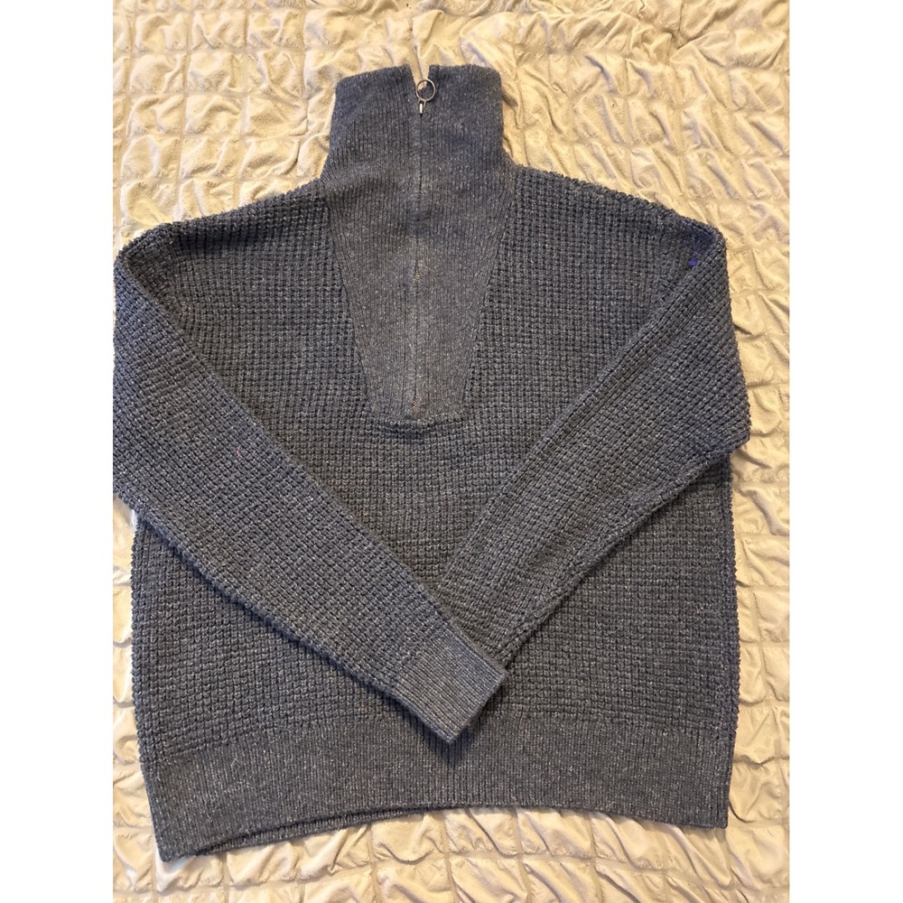 Mutual Weave Mens Quarter Zip Pullover Sweater Gray Waffle Knit Size M